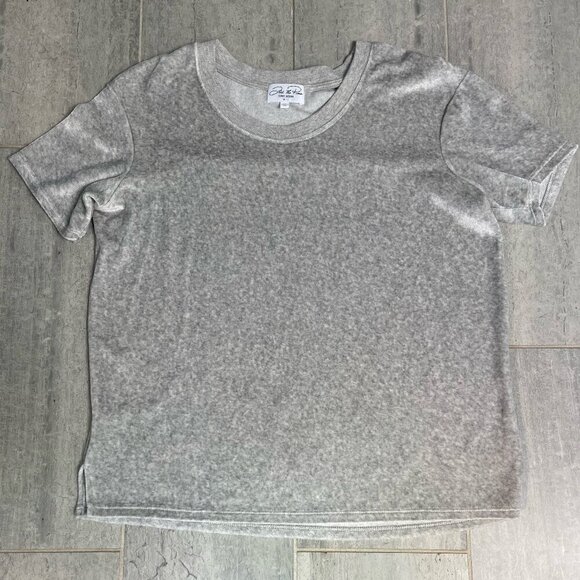 Feel the Piece Terre Jacobs Velour Short Sleeve Tee Shirt Grey Size M/L - Picture 3 of 10
